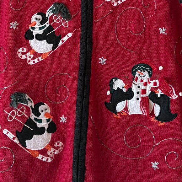 Holiday Editions Ugly Christmas Sweater Vest Zip Skiing Penguins Snowman Size 1X - Picture 4 of 11